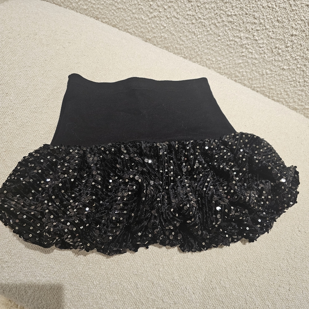 ZARA Black Sequin Ruffle Skirt